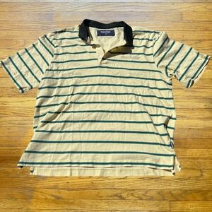 Noon Goons Mens Striped Polo Shirt Yellow Green Black Collar Size M